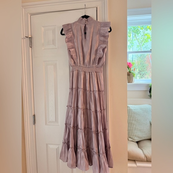 Take a Glance Lilac Tiered Mock Neck Midi Dress - Picture 3 of 5